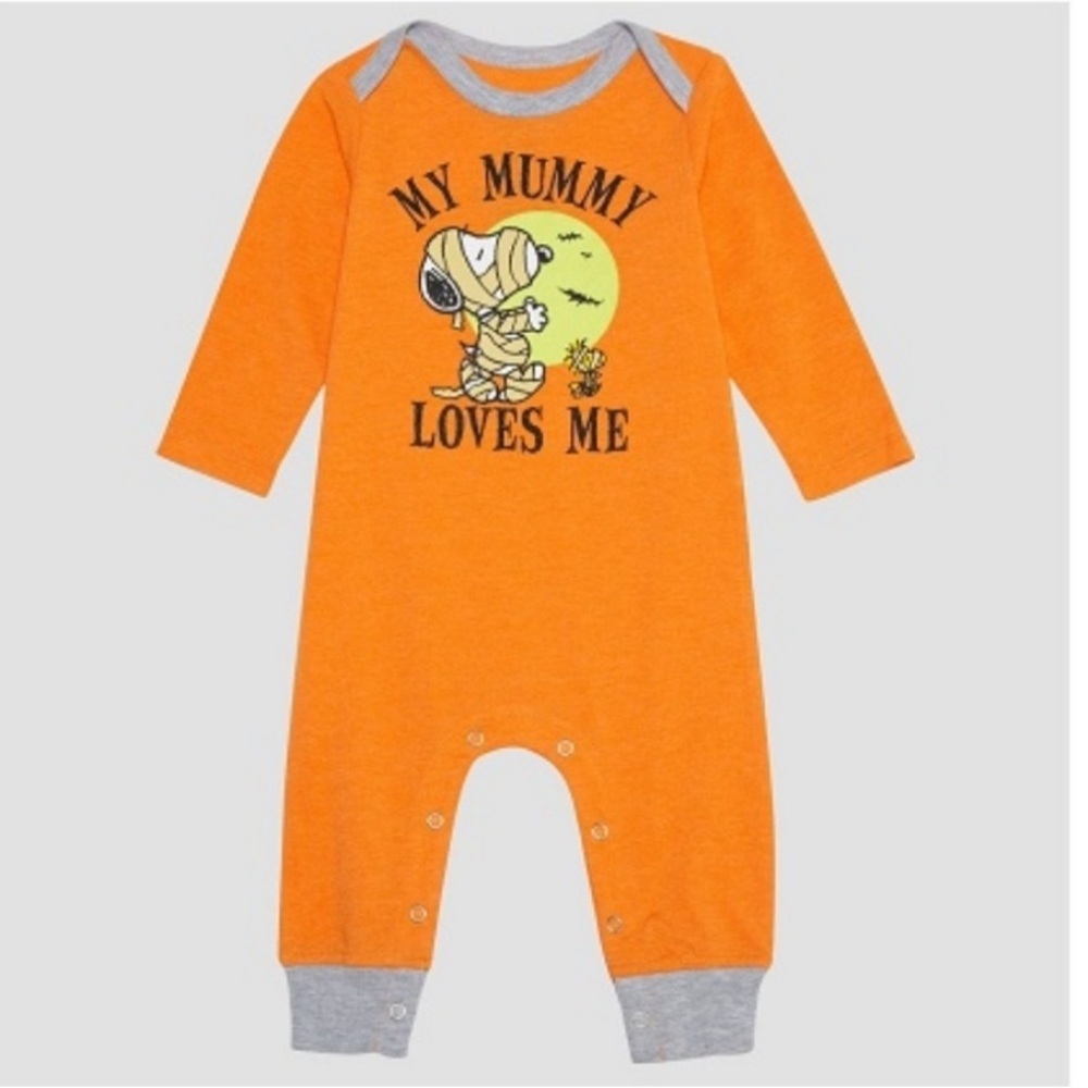 PEANUTS SNOOPY LONG SLEEVE ROMPER - ORANGE SIZE 0-3 MONTHS (NEW WITH TAGS)